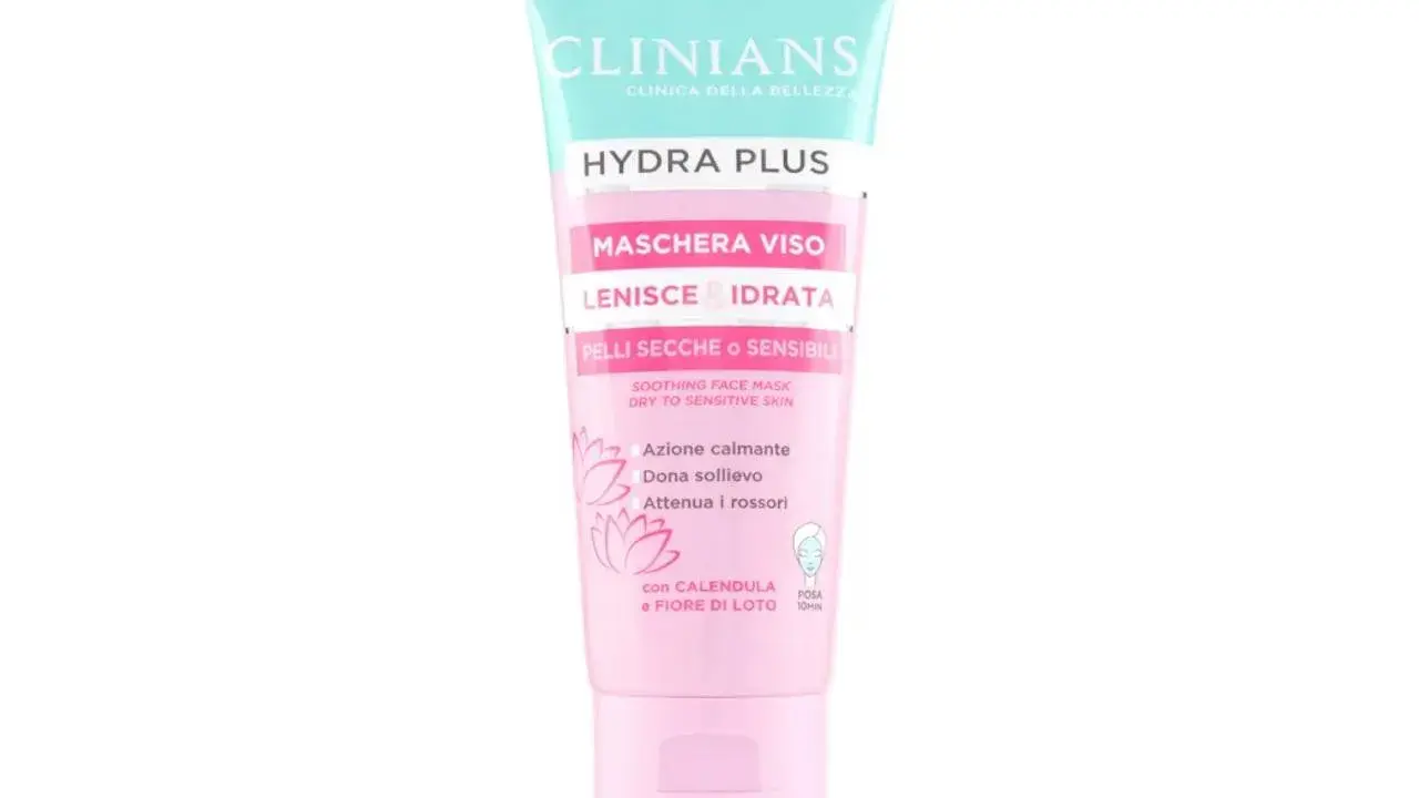 Maschera viso Clinian's Hydra Plus per pelli secche e sensibili, lenisce e idrata, ideale per l'ipersensibilità della pelle.