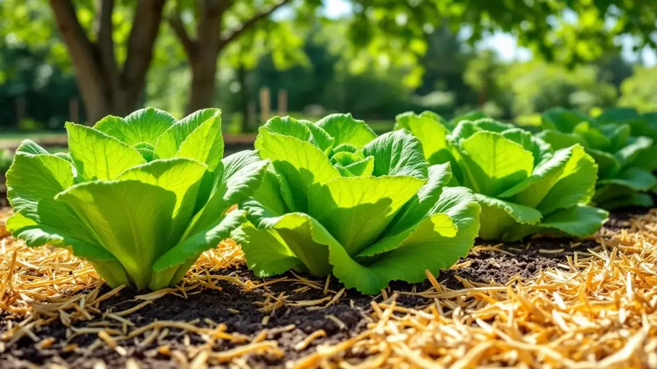 Légumes verts frais, rangées de salades prêtes à pousser au soleil ou à l'ombre.