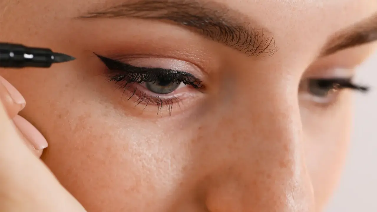 Application d'un trait d'eyeliner permanent pour un regard intense.