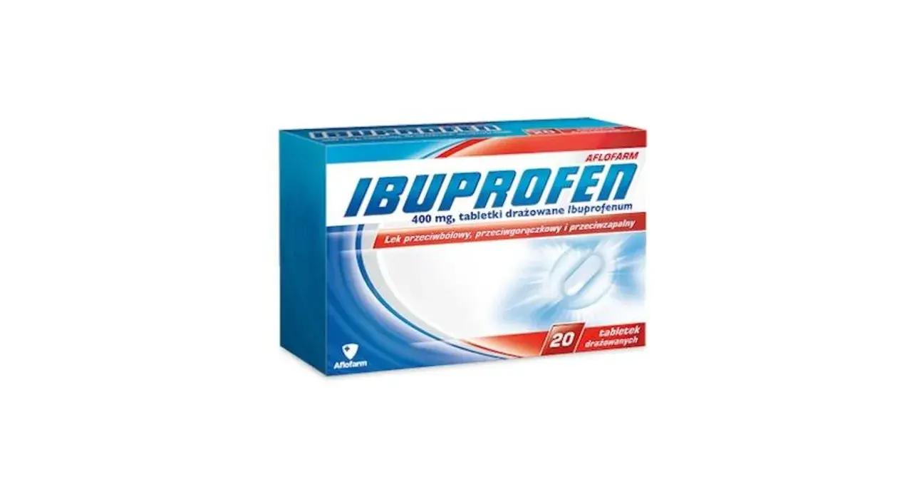 Opakowanie leku Ibuprofen 400 mg, tabletki drażowane, 20 sztuk.
