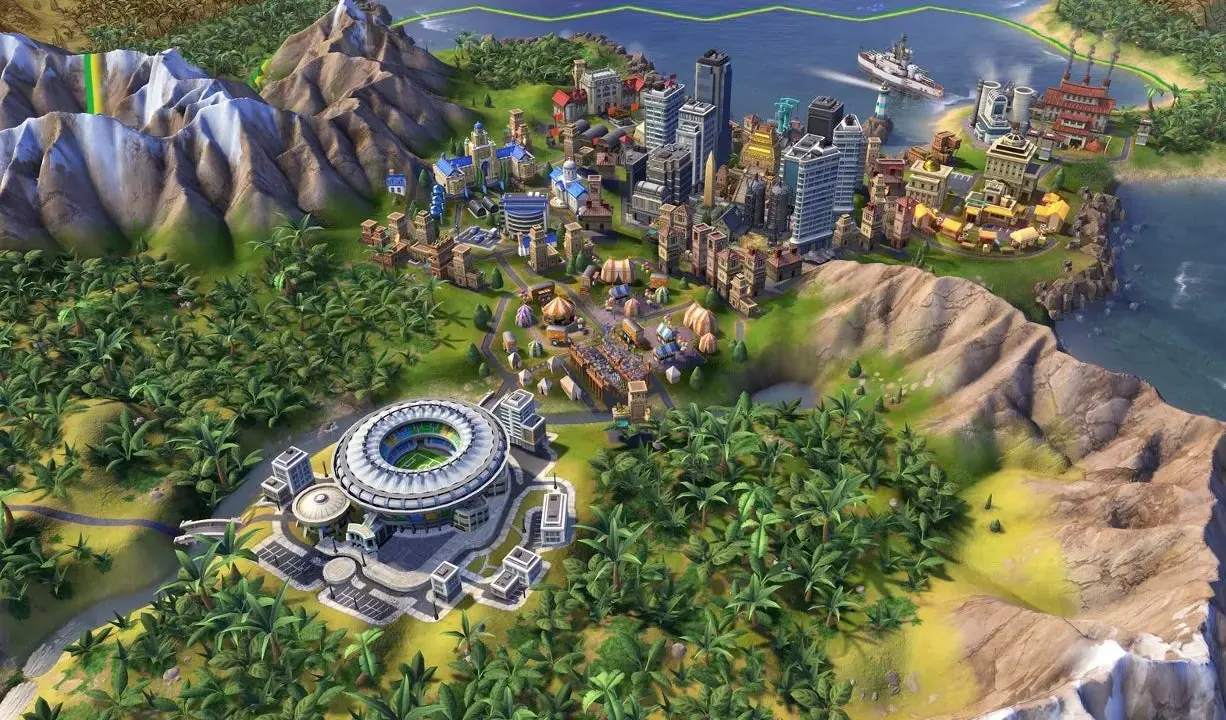 Rozbudowana metropolia z nowoczesnymi budynkami, stadionem i portem. Idealne miejsce na rozpoczęcie gry w Civilization VI poradnik.
