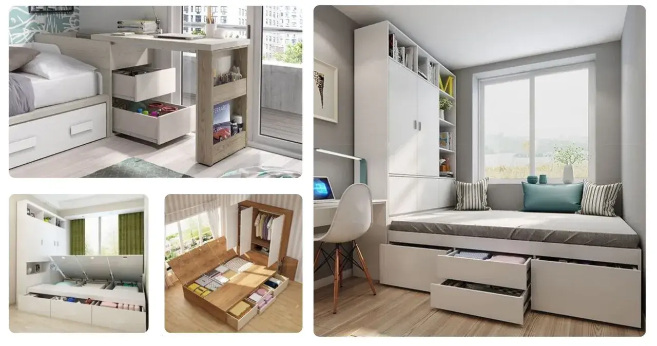 Idées d'aménagement petite chambre : lits avec rangements intégrés, bureaux gain de place et armoires modulables pour optimiser l'espace.