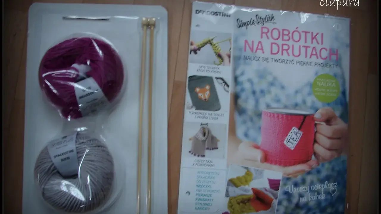 Zestaw do robótek na drutach dla dzieci z opisem. W zestawie włóczki i druty. Czas na tworzenie pięknych projektów!