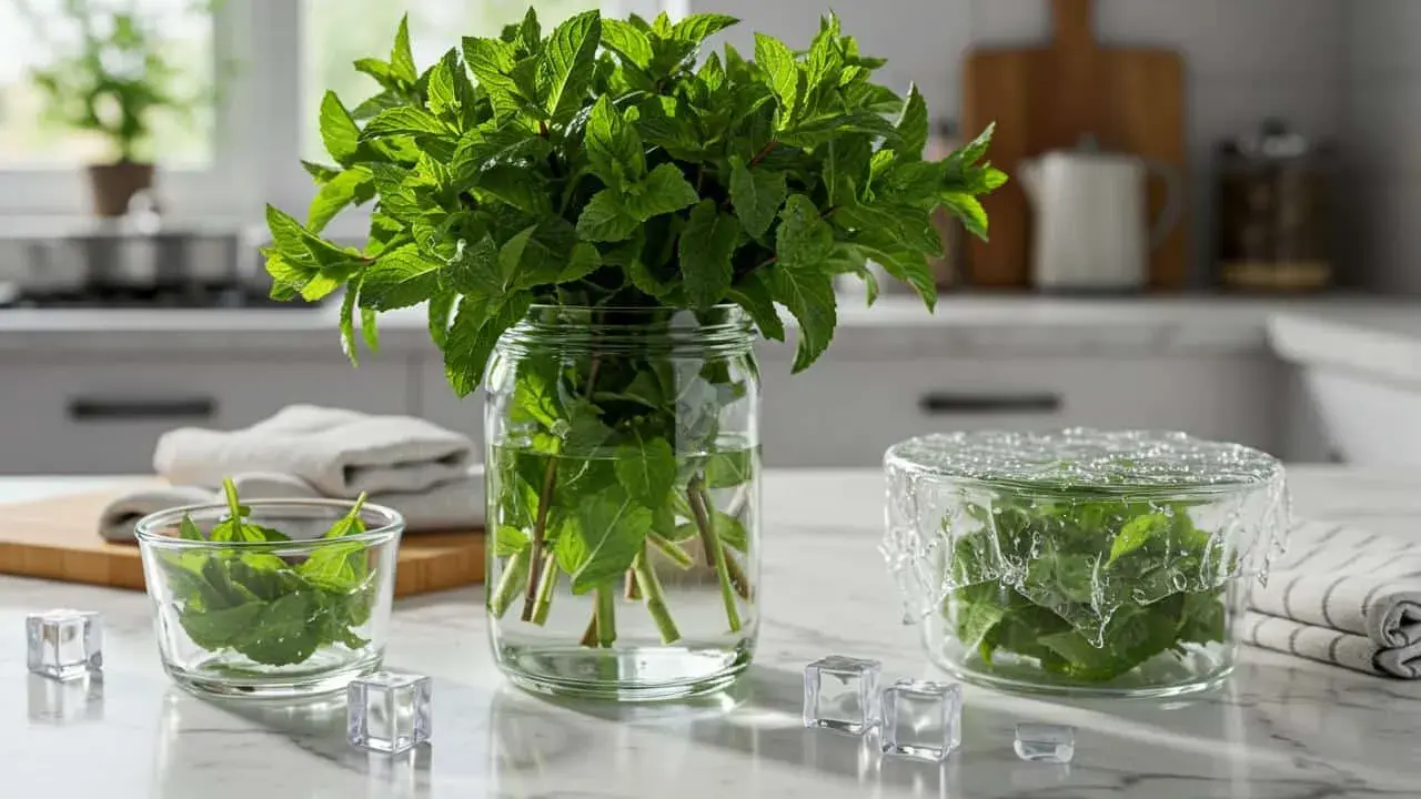 Comment conserver la menthe fraiche : bouquets dans l'eau, feuilles en bocal couvert. Astuces pour garder votre menthe verte et parfumée.