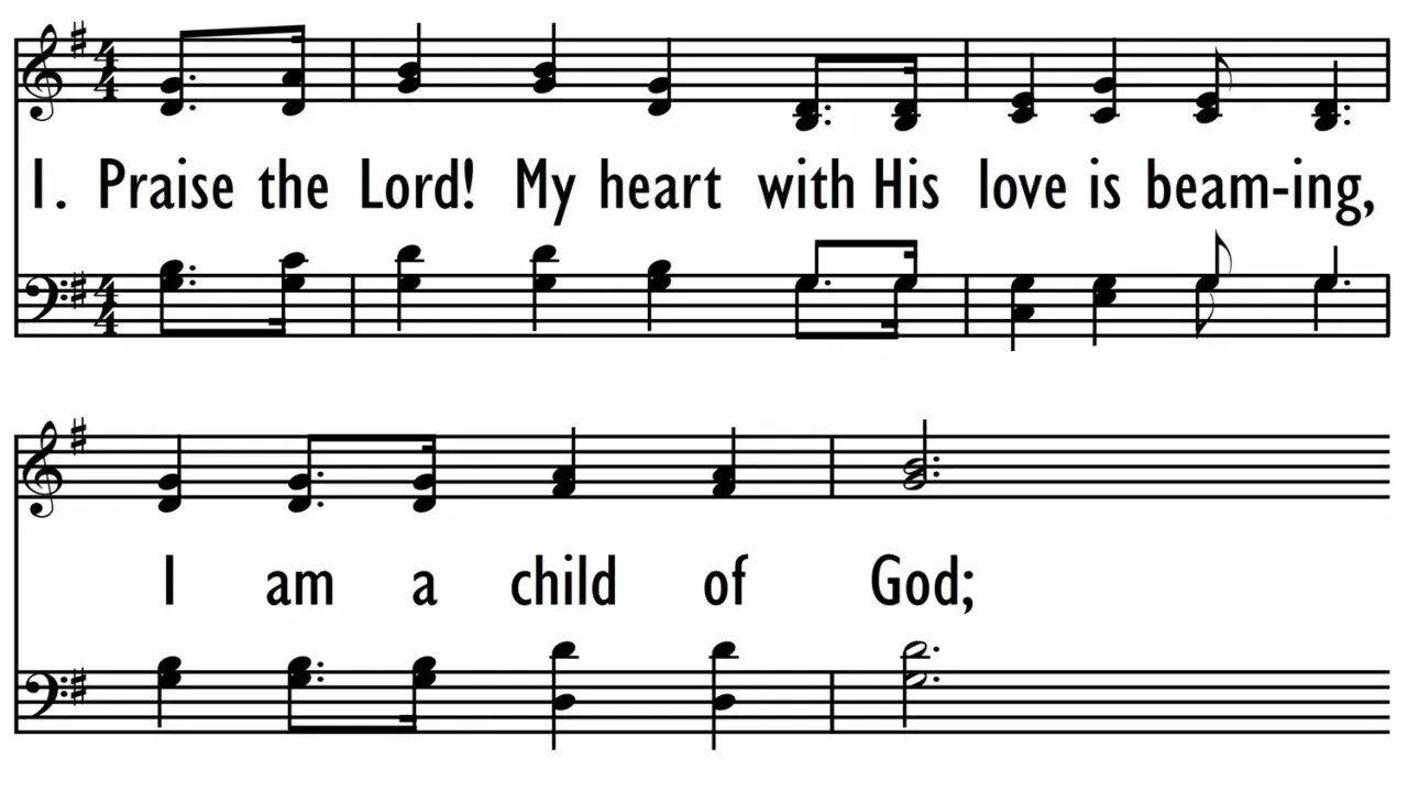 Nuty do piosenki "Kim ja jestem" z tekstem "I am a child of God".