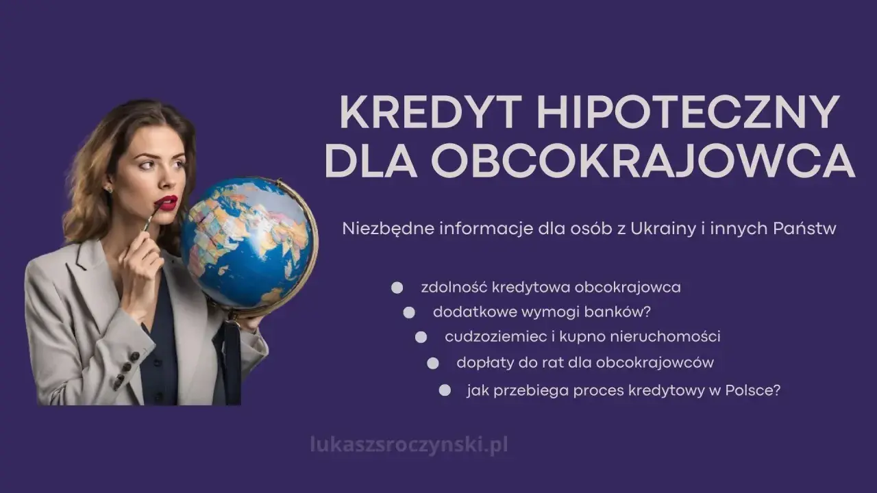 Kobieta z globusem zastanawia się nad kredytem hipotecznym dla obcokrajowca. Informacje o zdolności kredytowej i wymogach bankowych.