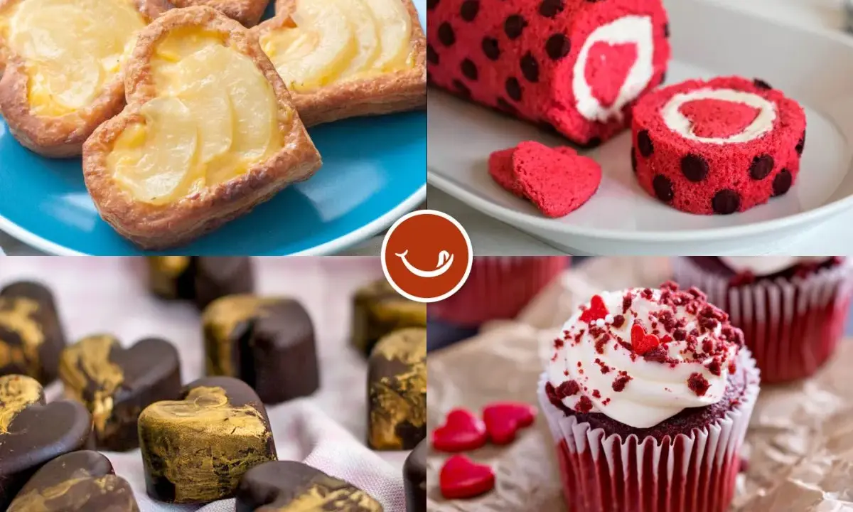 Pasteles en forma de corazón, rollo de red velvet y cupcakes. ¡Ideas de postres para sorprender a tu pareja!