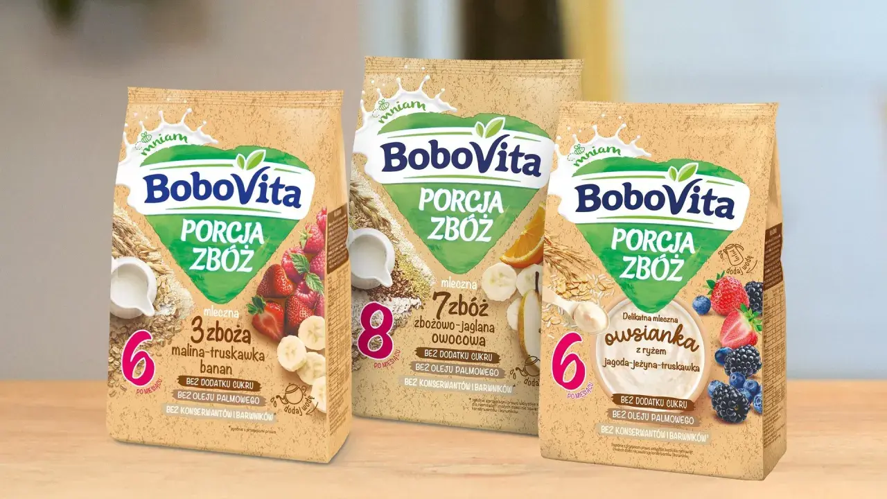 BoboVita: kaszki dla niemowląt z maliną, truskawką, bananem, owocami leśnymi i ryżem. Zawierają żelazo.