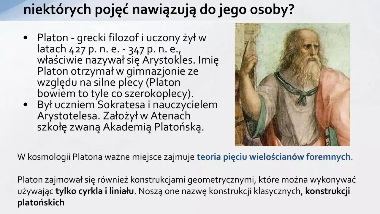 Portret Platona, greckiego filozofa, którego imię noszą konstrukcje platońskie.