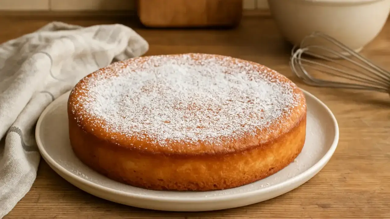 Gâteau lorrain saupoudré de sucre glace, prêt à être dégusté. Un délice pour un repas convivial.