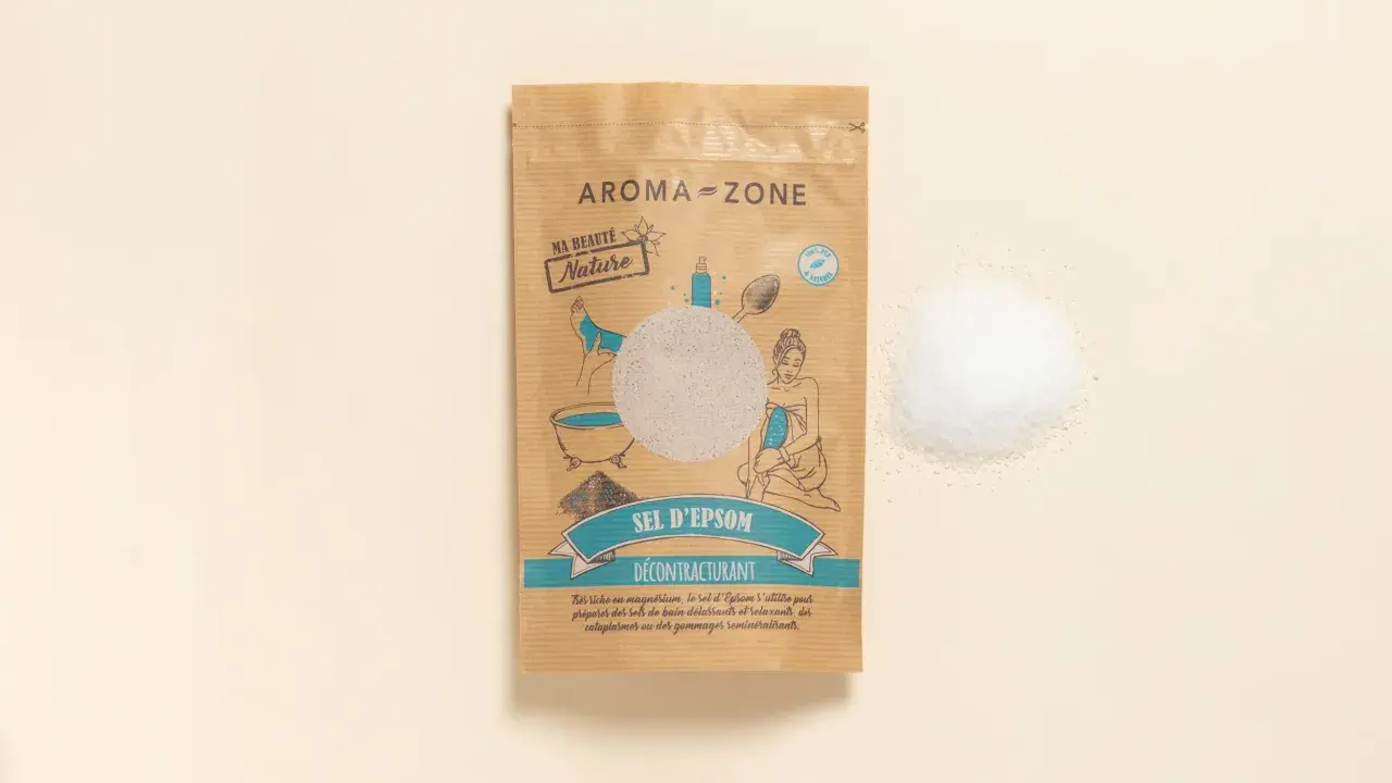 Sachet de sel d'Epsom Aroma-Zone, idéal pour des bains délassants. Découvrez les bienfaits du sel d'Epsom pour une relaxation profonde.