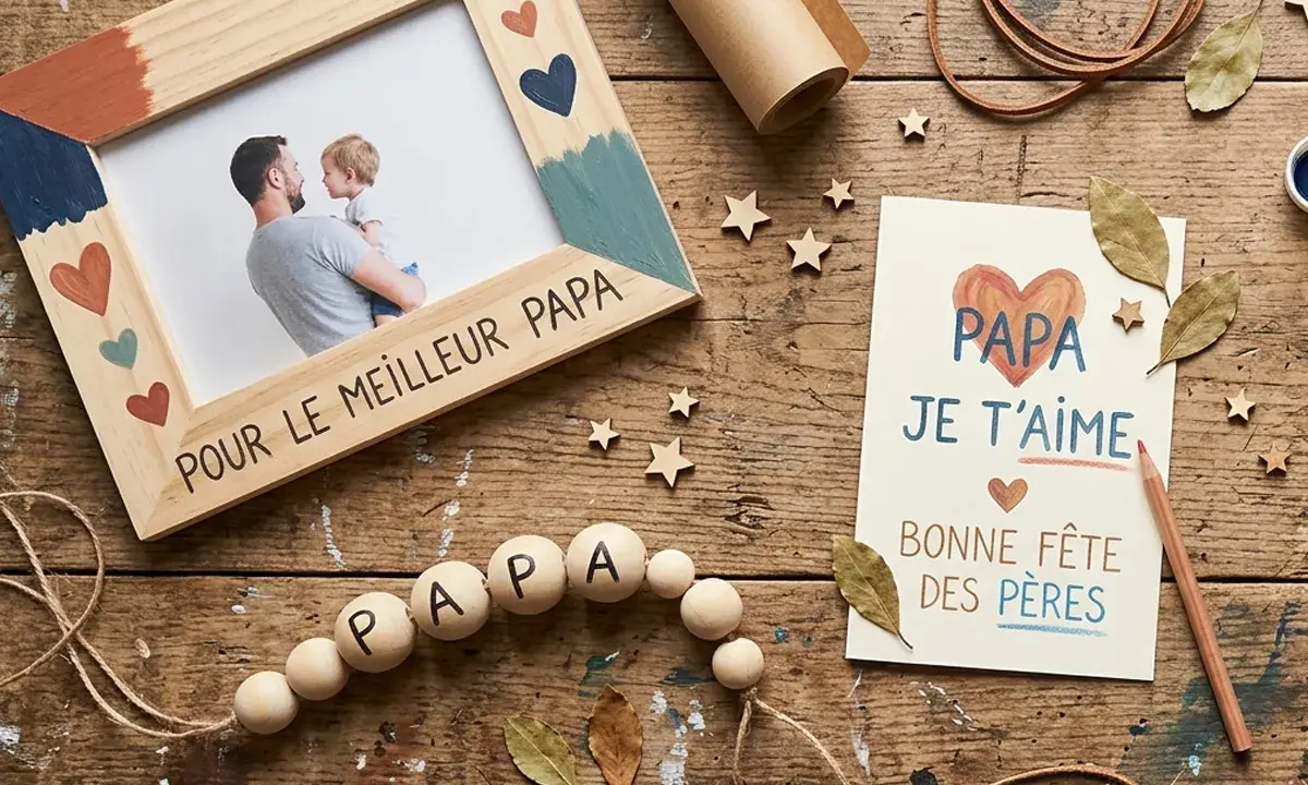 Cadre photo décoré et carte "Papa je t'aime" : une belle idée cadeau fête des pères à faire soi-même.