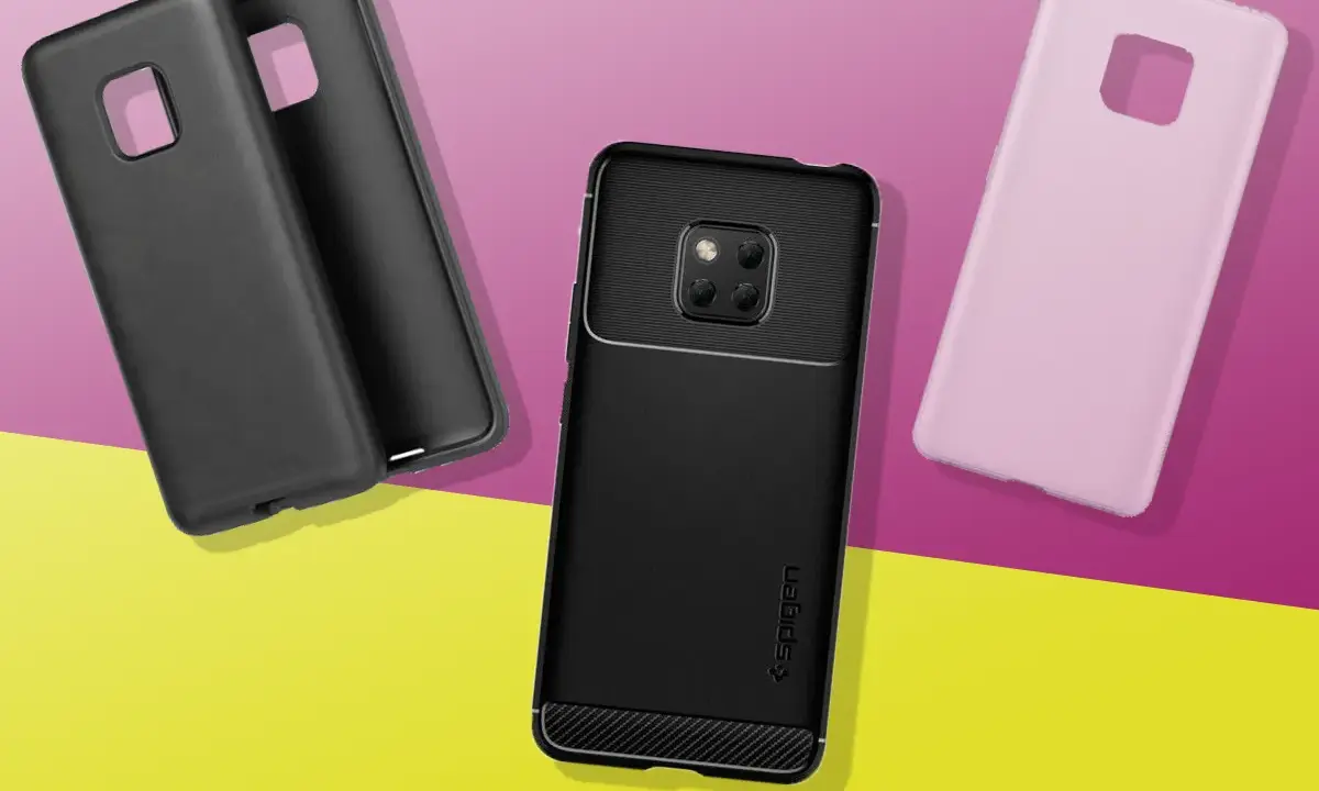 Dwa czarne i jedno różowe etui na telefon Huawei Mate 20.