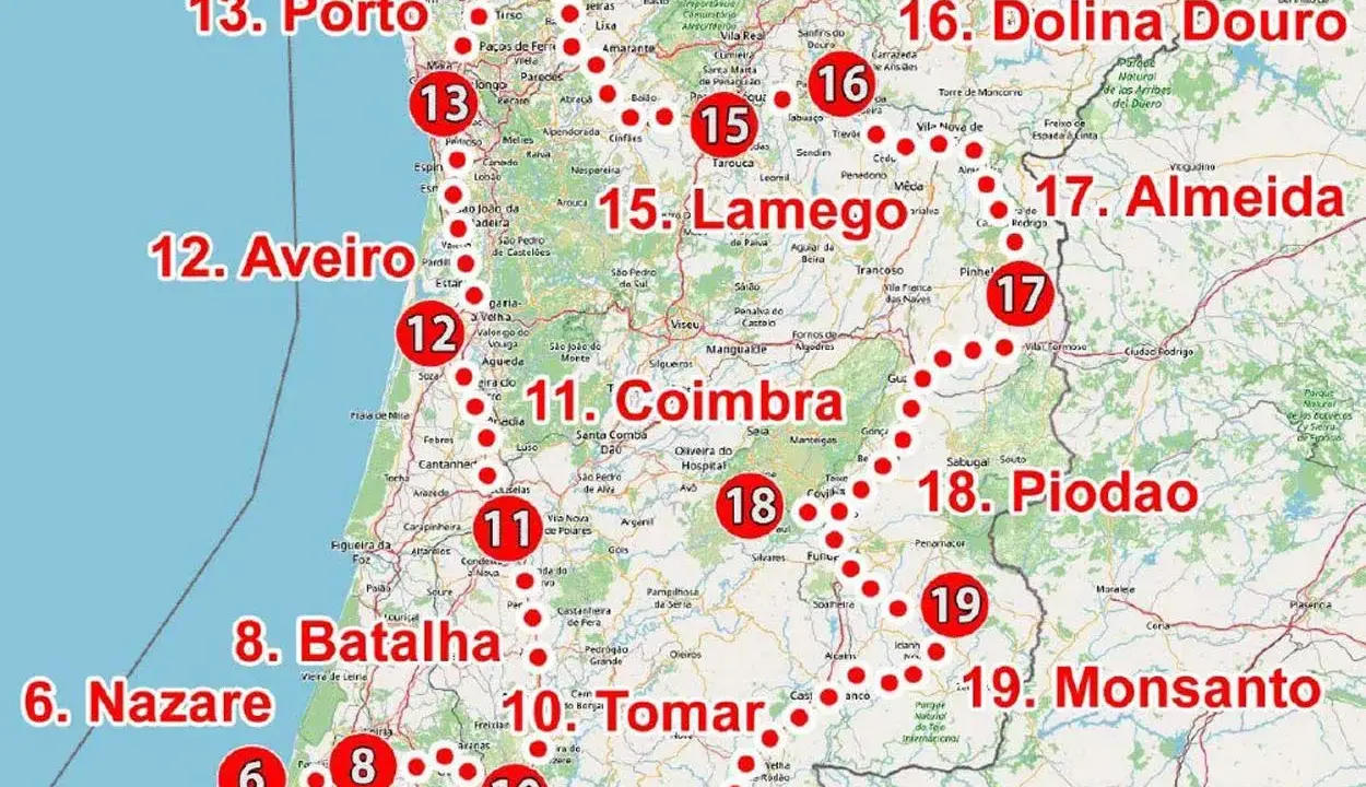 Mapa Portugal z zaznaczonymi miastami i trasami. Gdzie leży Portugalia? Na zachodzie Europy, na Półwyspie Iberyjskim.
