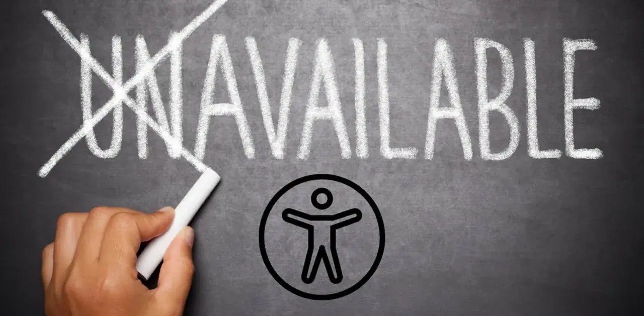 Napis "UNAVAILABLE" przekreślony kredą, obok symbol dostępności. Dostępność jest kluczowa, jak w html details.