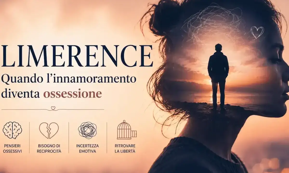 Doppia esposizione di una donna con un uomo solitario in un paesaggio al tramonto all'interno della sua testa, che simboleggia quando l'amore diventa ossessione.