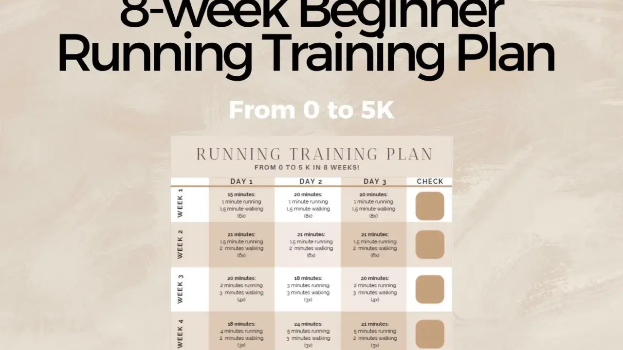 Ein Trainingsplan Laufen für Anfänger über 8 Wochen, der von 0 auf 5 km führt. Enthält tägliche Lauf- und Gehintervalle.