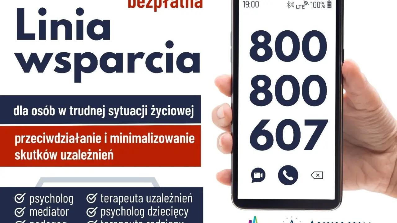 Bezplatna linia wsparcia 800 800 607. Gdzie zgłosić alkoholika na leczenie? Pomoc psychologiczna, mediacje, pedagog, prawnik, terapeuta uzależnień.