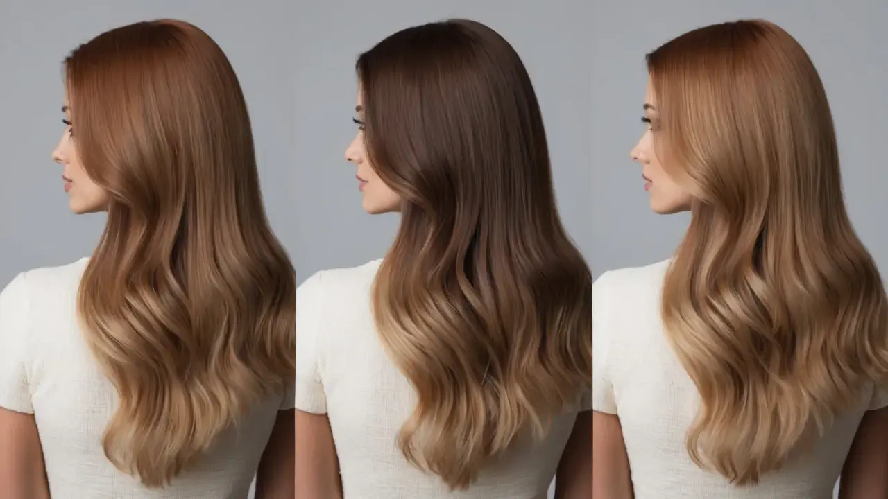 Drei Frauenprofile zeigen verschiedene Nuancen der abtönung haare: von warmem Kupferrot über schokoladig-braun bis hin zu hellem Blond.