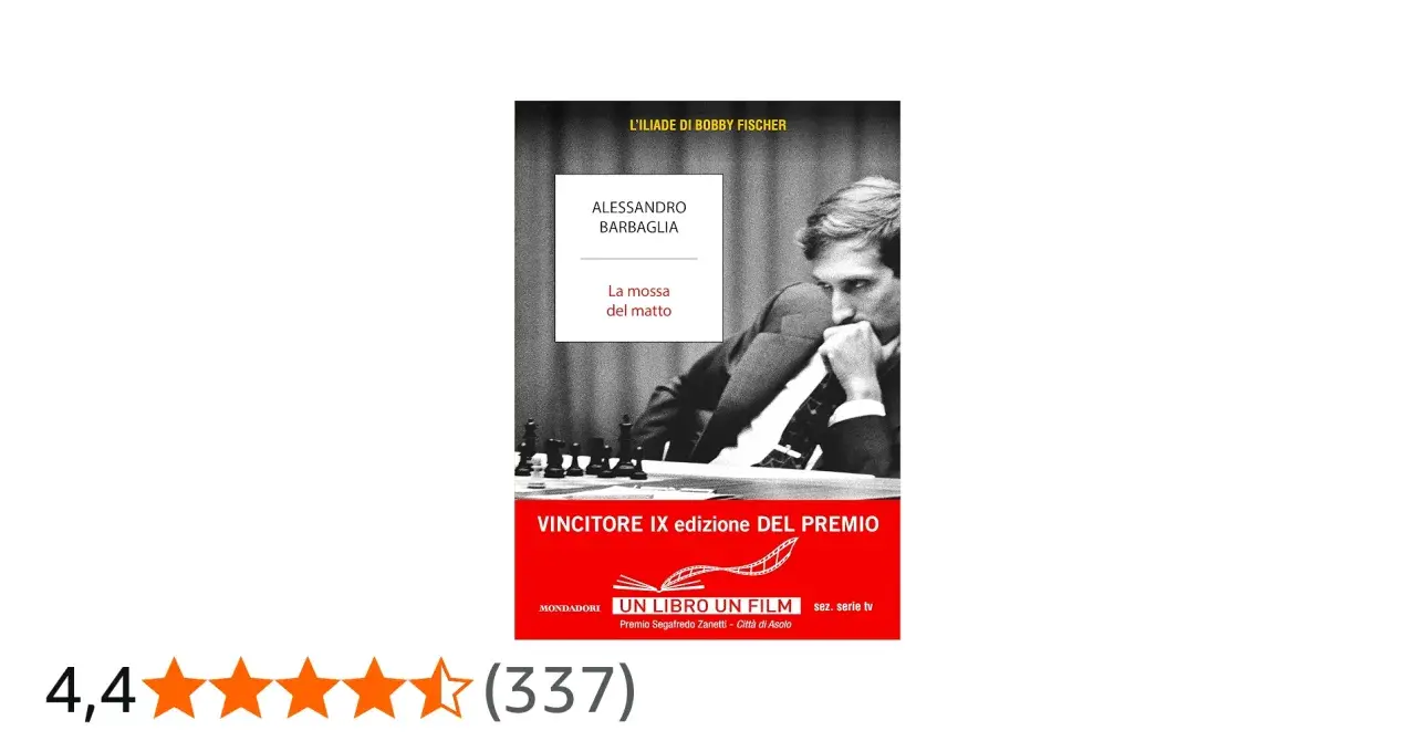 Copertina del libro "La mossa del matto" di Alessandro Barbaglia, con un ritratto di Bobby Fischer.