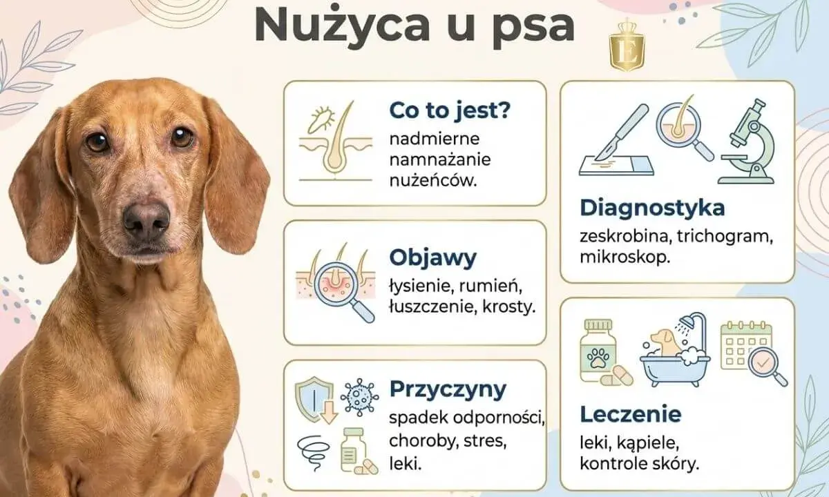 Portret jamnika z informacjami o nużycy u psa: objawy, przyczyny, diagnostyka i leczenie.
