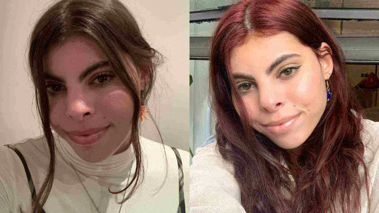 Antes y después: cómo quitar un tinte rojo para poner un castaño. Mujer con cabello castaño y luego con cabello rojo.