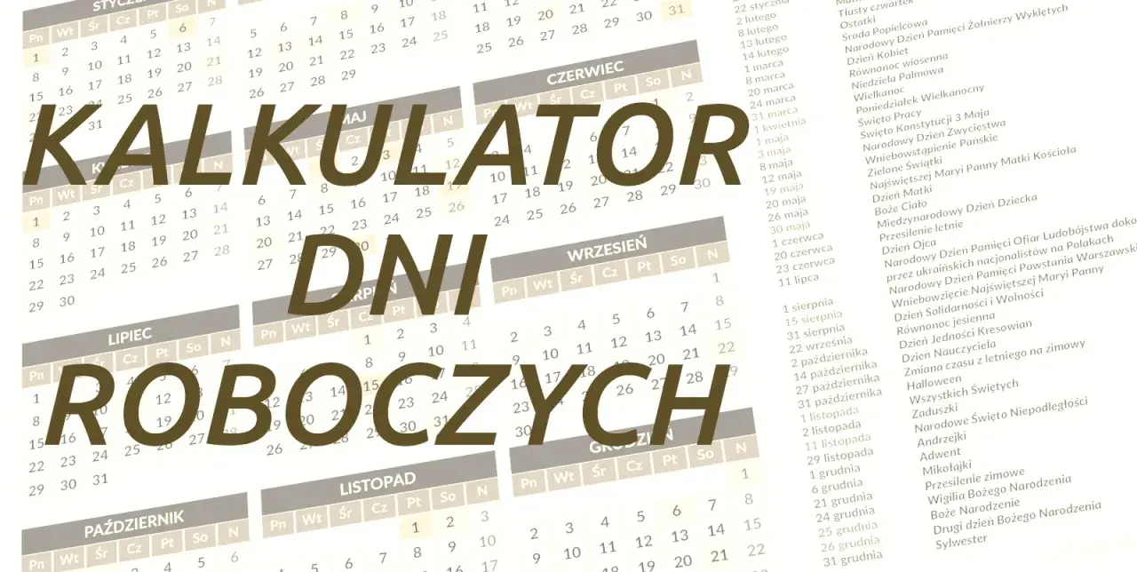 Kalkulator dni roboczych 2026. Kalendarz z zaznaczonymi świętami i dniami wolnymi.