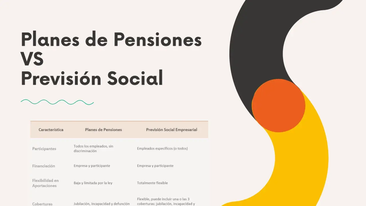 Tabla comparativa: diferencia entre plan de pensiones y plan de jubilación. Muestra características como participantes, financiación y flexibilidad.
