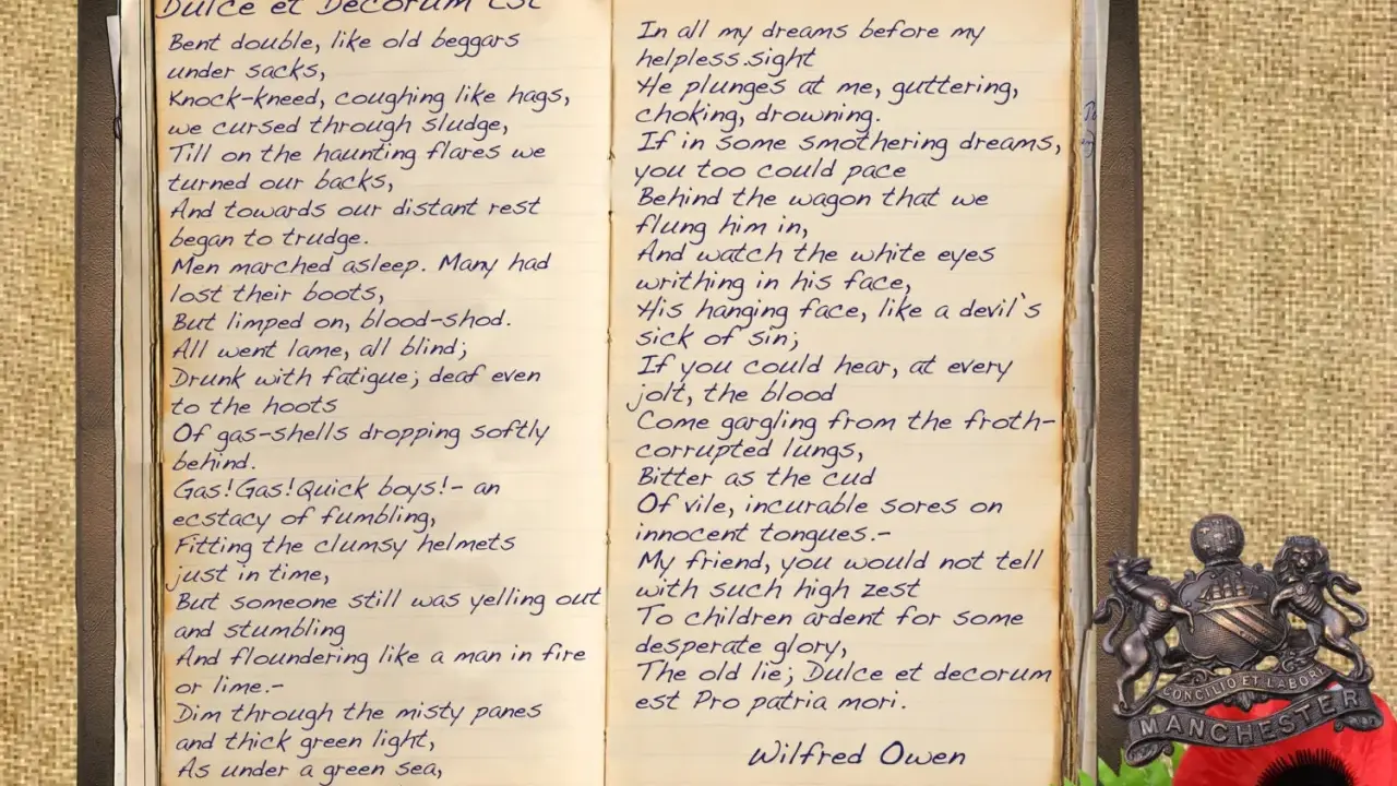 La poesia "Dulce et decorum est" di Wilfred Owen, con la sua cruda traduzione della guerra.