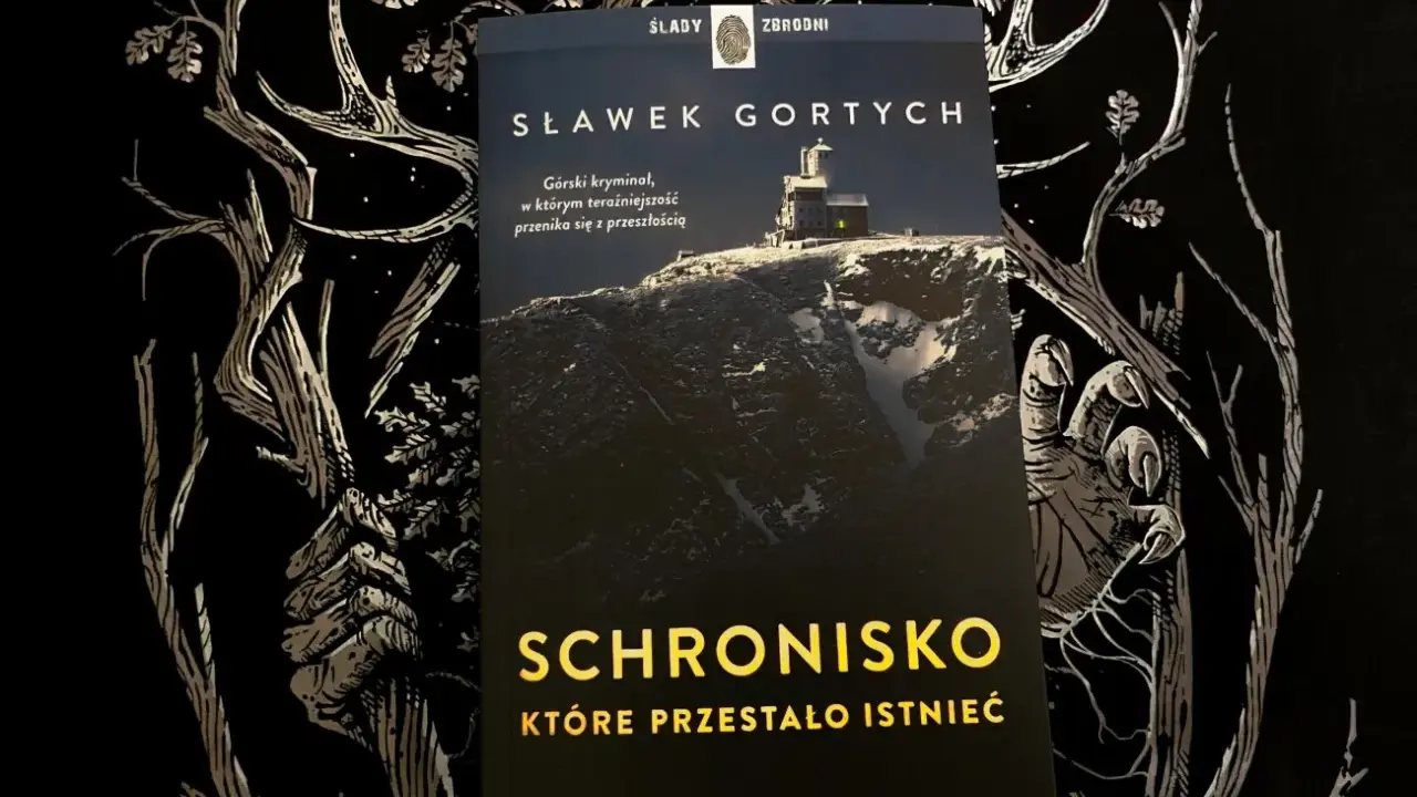 Okładka książki "Schronisko które przestało istnieć" Sławka Gortycha. Górska sceneria, mroczny klimat.
