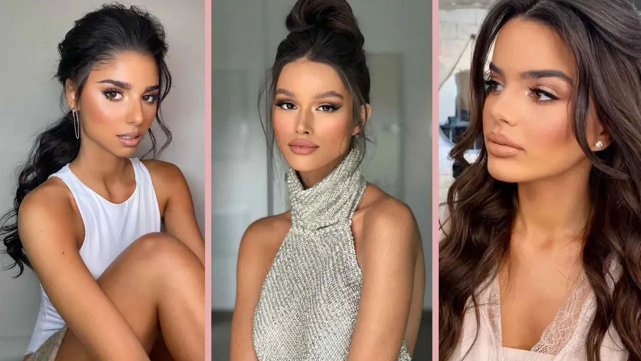 Tre donne con carnagione olivastra esaltata da makeup sui toni del nude e bronzo. Colori che stanno bene alle more con carnagione olivastra.