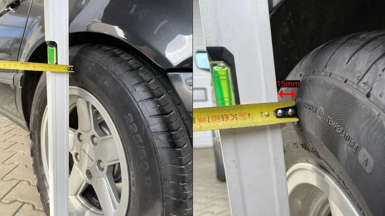 Porównanie dystansów przed i po montażu. Po lewej widoczny dystans 0mm, po prawej 15mm.