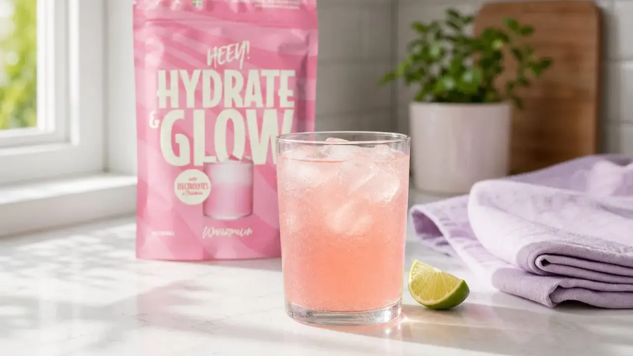 Rosa, isig dryck med elektrolyter, perfekt som dricka efter magsjuka. Vattenmelonssmak.