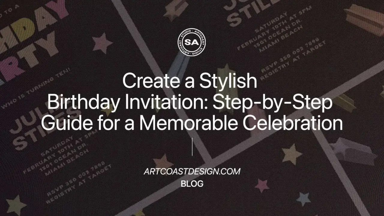 Una invitación de cumpleaños con un diseño moderno y estrellas. Aprende a crear la tuya.