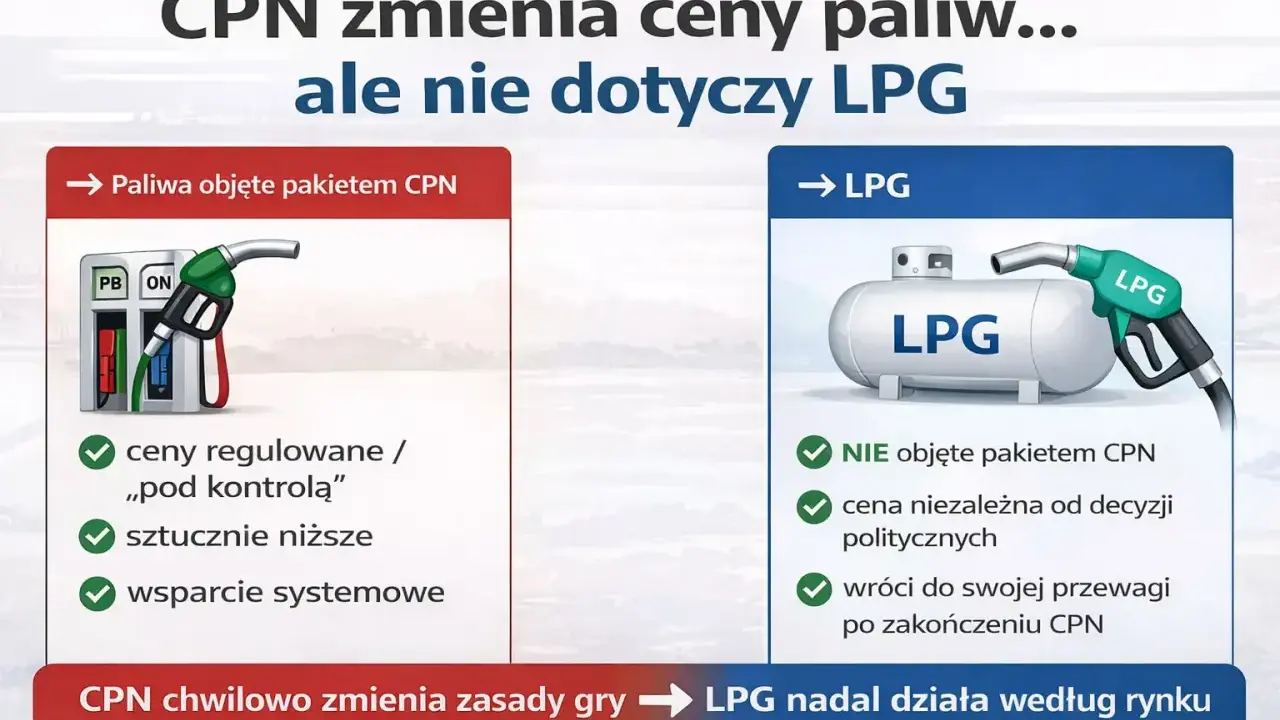 CPN zmienia ceny paliw, ale nie dotyczy to LPG. Cena LPG pozostaje rynkowa, niezależna od politycznych decyzji.