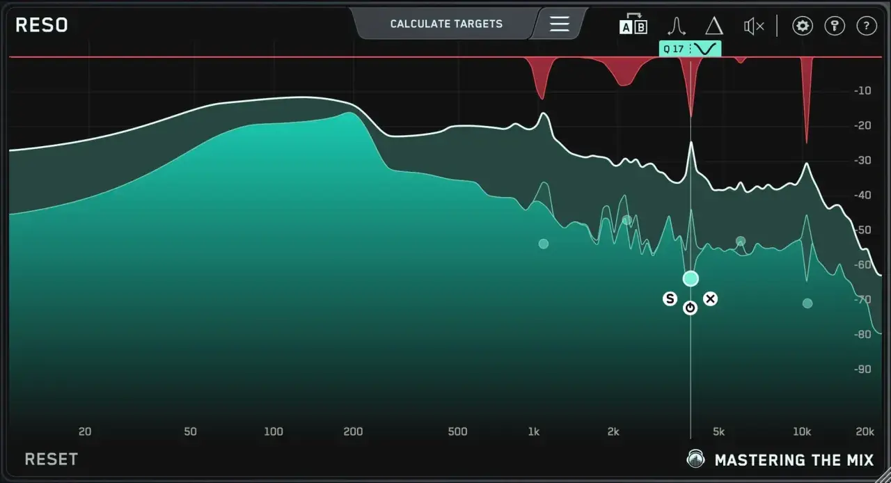 Analyse spectrale pour le mastering EQ. Courbes de fréquences et cibles affichées.