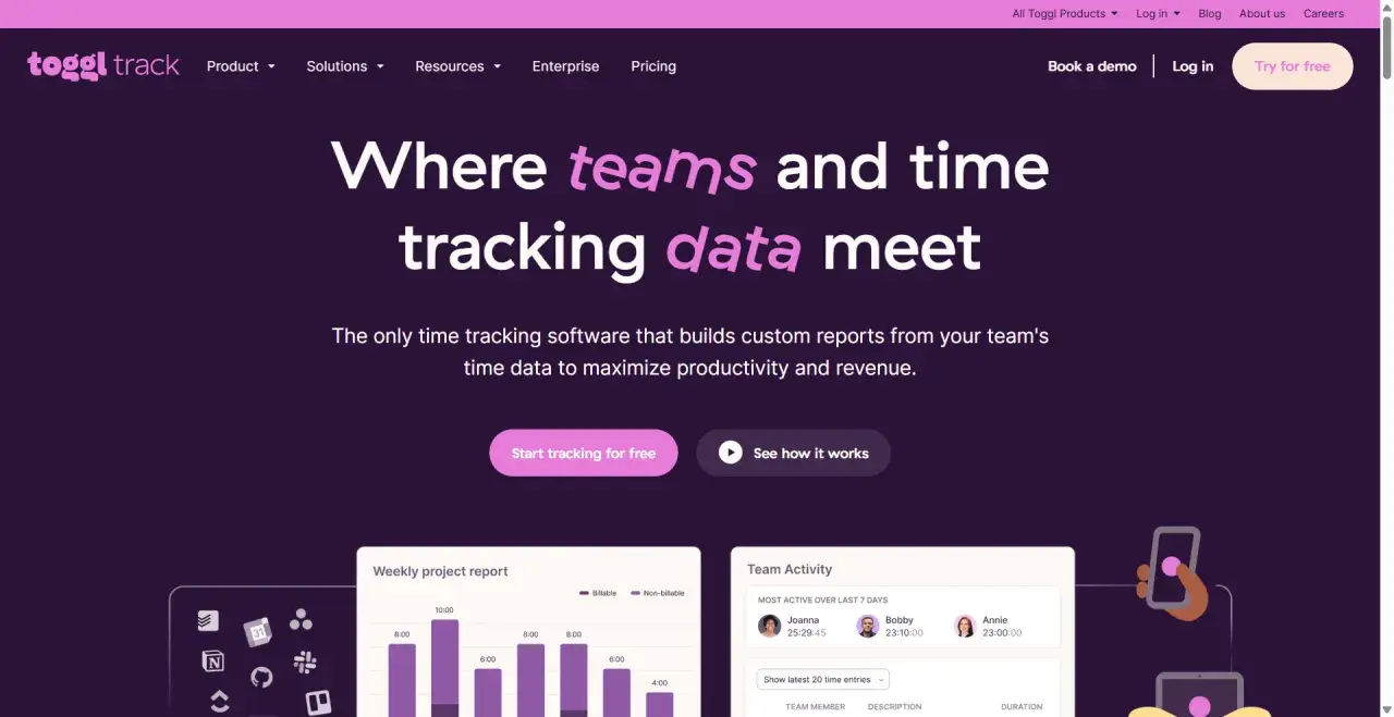 Application d'organisation du travail : Toggl Track, pour suivre le temps de votre équipe et optimiser la productivité.
