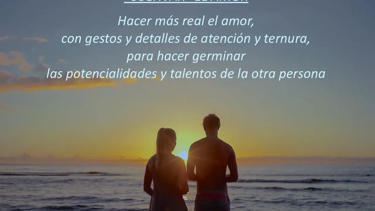 Pareja contemplando el atardecer, cultivando sentimientos de amor con gestos y ternura.