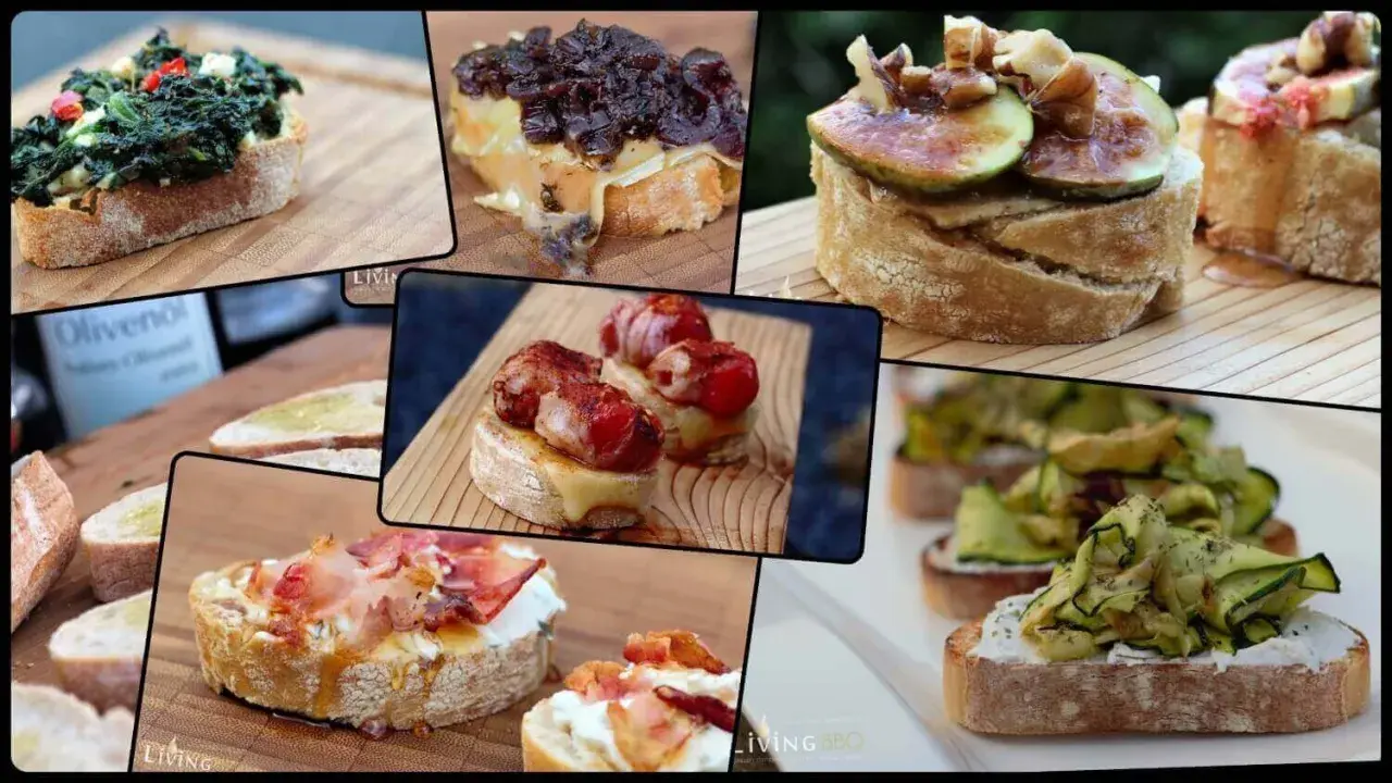 Vielfalt an Bruschetta-Varianten: Spinat, Feigen, Speck und Zucchini – alles, was passt zu Bruschetta.