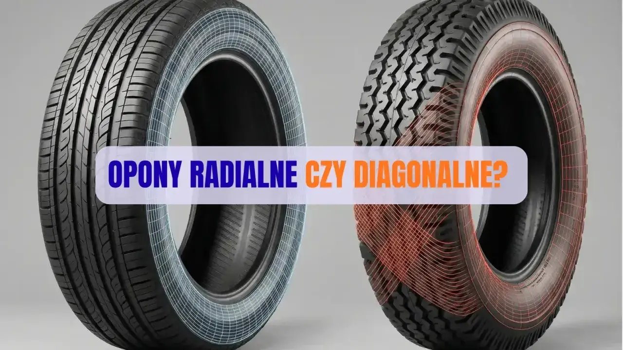 Dwa rodzaje opon: po lewej opony radialne z niebieską siatką, po prawej diagonalne z czerwoną.