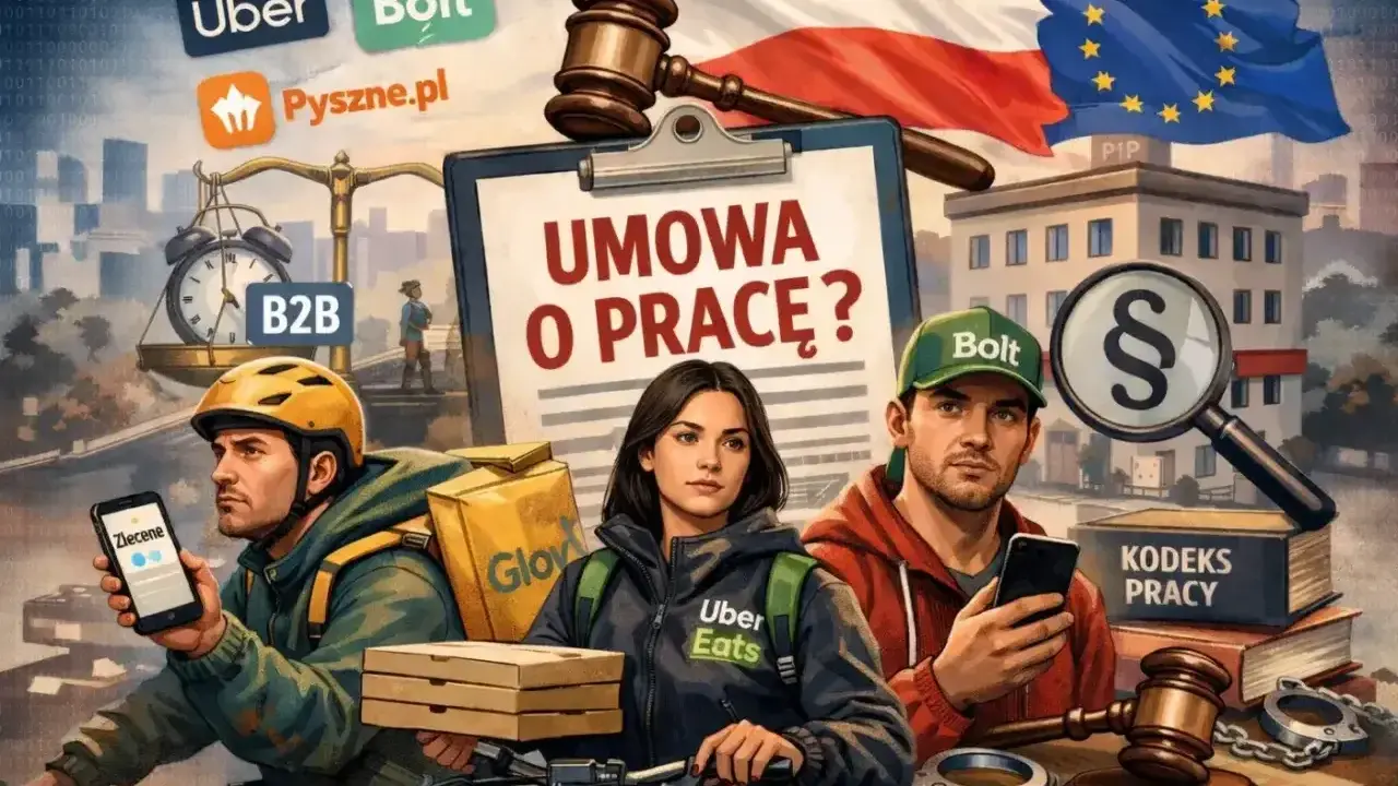 Freelancer kto to? Kurierzy Uber Eats, Bolt, Pyszne.pl z umową o pracę czy B2B? Prawo pracy i PIP rozstrzygają.