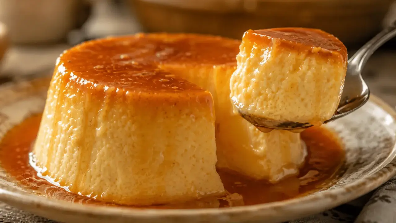 Delicioso flan de huevo casero con caramelo líquido, listo para disfrutar. Una receta fácil y tentadora.