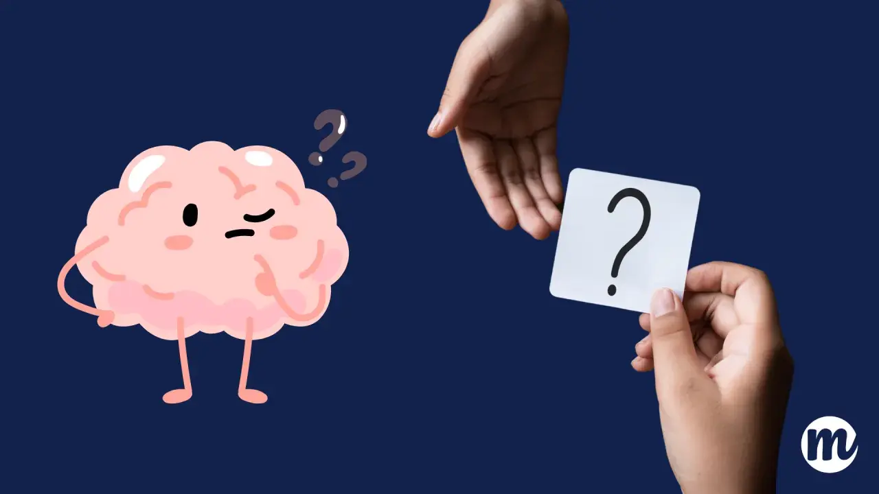 Cerveau perplexe face à un point d'interrogation. "Je serai absente" pour trouver la réponse.
