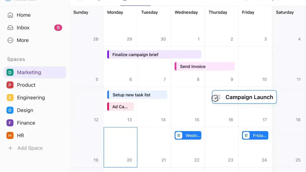 Un calendrier partagé familial affiche des tâches comme "Finalize campaign brief" et "Campaign Launch".