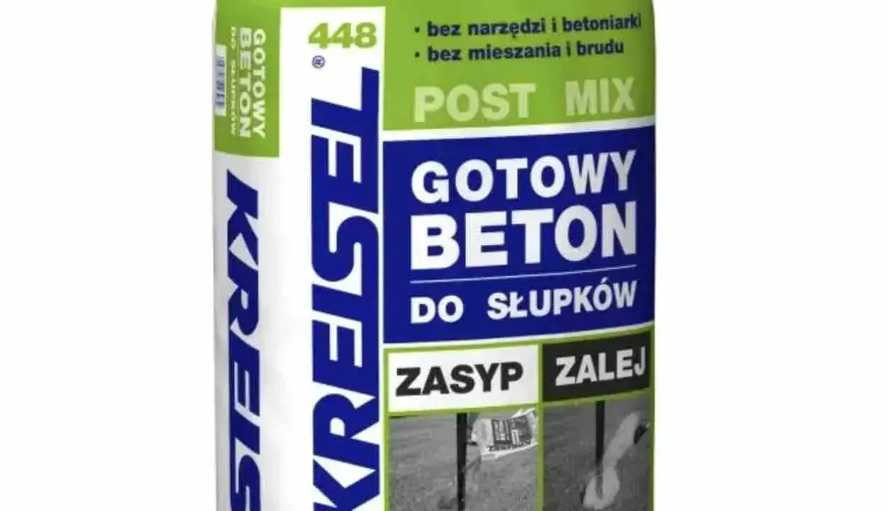 Gotowy beton Kreisel do słupków. Worek 20 kg. Informacja o tym, ile worków betonu na m2, jest kluczowa przy planowaniu prac.
