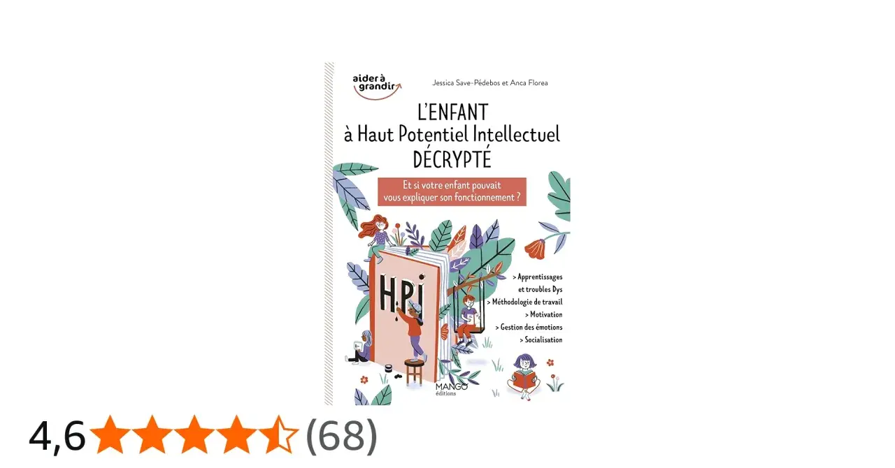 Livre "L'enfant à Haut Potentiel Intellectuel Décrypté" illustrant des enfants surdoués apprenant et s'épanouissant.
