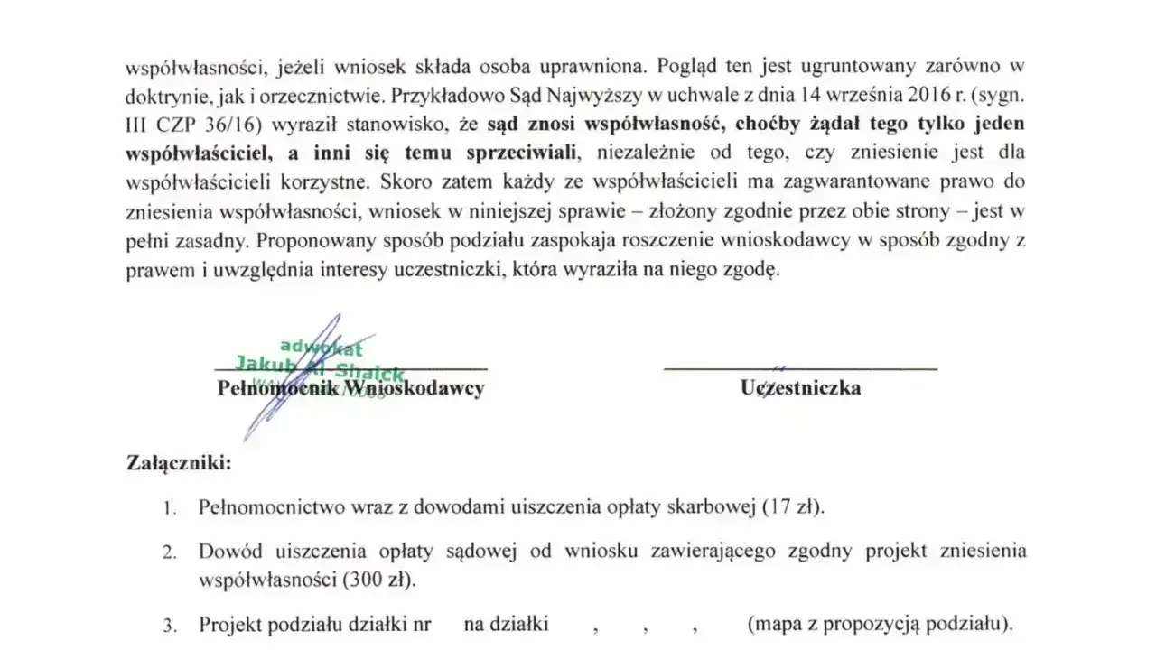 Kto ponosi koszty zniesienia współwłasności? Dokument omawia zasady podziału i koszty sądowe.