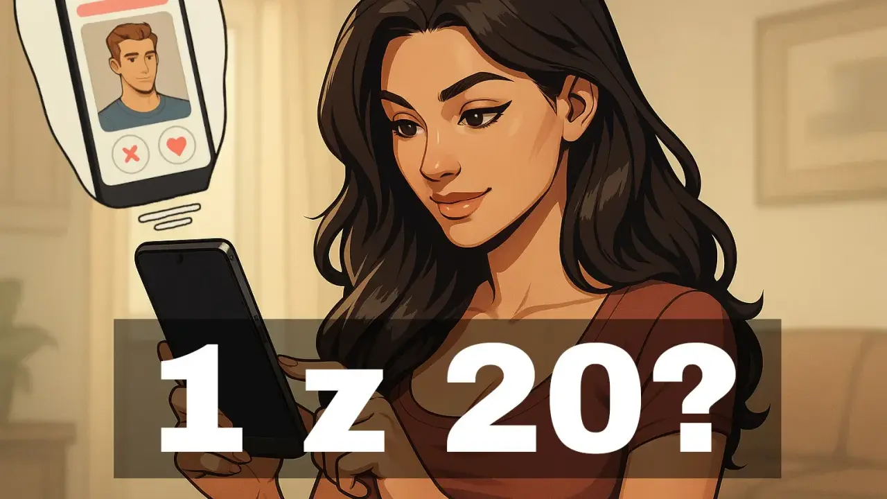 Kobieta przegląda profile na Tinderze. Czy tylko 1 z 20 dopasowań zakończy się sukcesem?