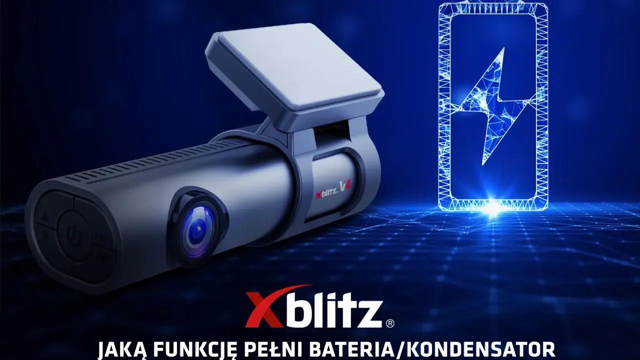 Wideorejestrator Xblitz V4 obok symbolu baterii. Dowiedz się, jaką funkcję pełni wymiana baterii w wideorejestratorze.
