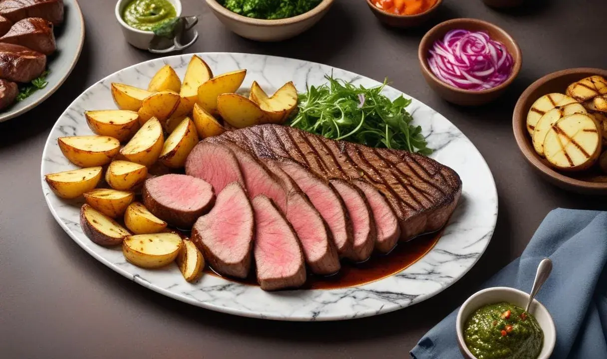 Perfekt grillad picanha med klyftpotatis och gröna tillbehör. En festmåltid som lockar till sig alla sinnen.